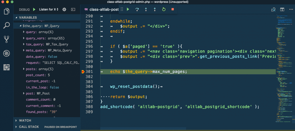 debugging wordpress code in vs code