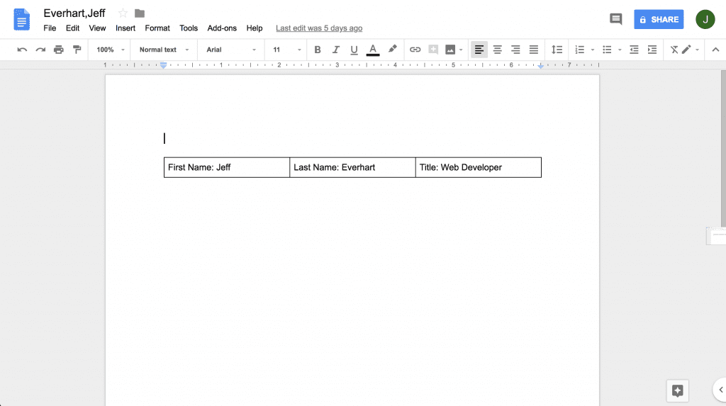 completed google doc after text has been replaced