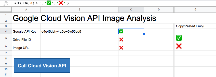 an image of the google sheets formula bar using emojis wrapped in strings