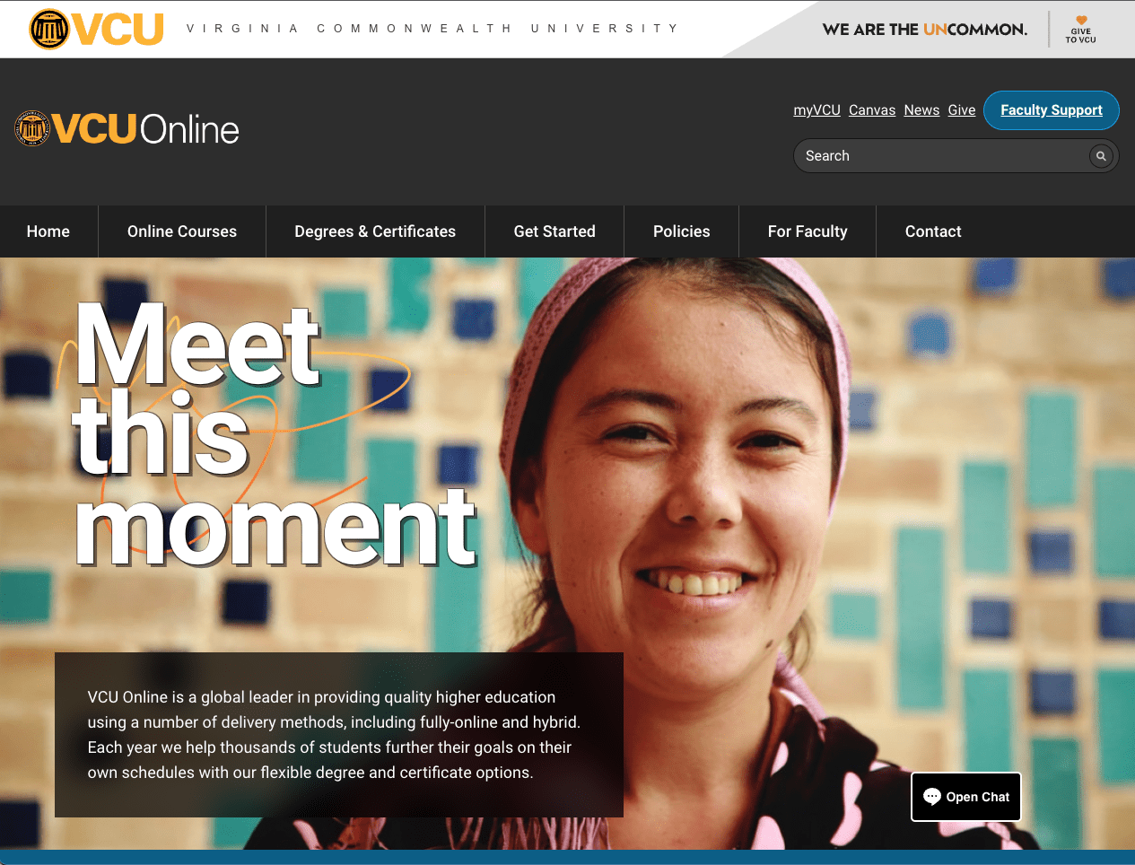 website screenshot of online@vcu